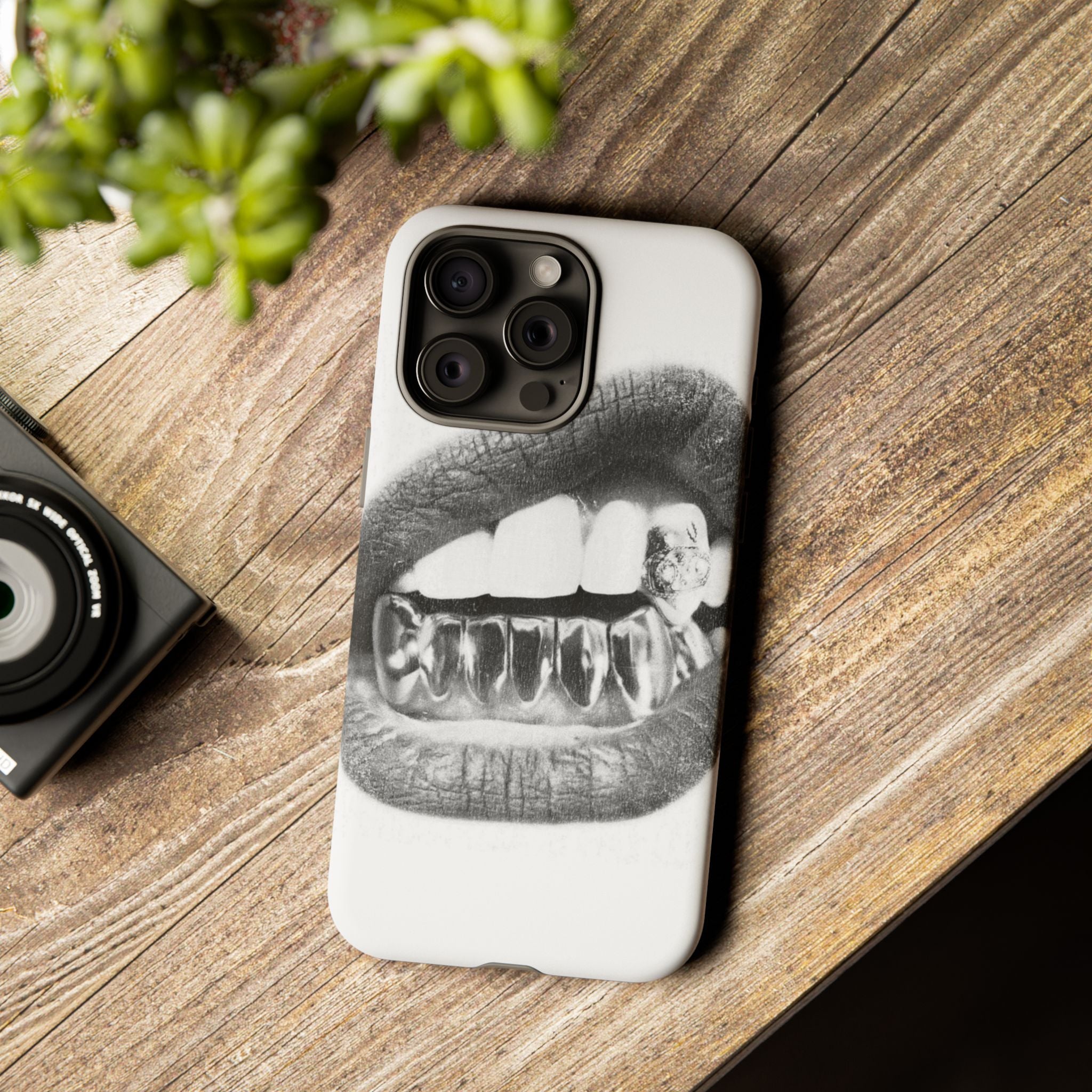 Phone Case — Black & White Grillz Lips Design