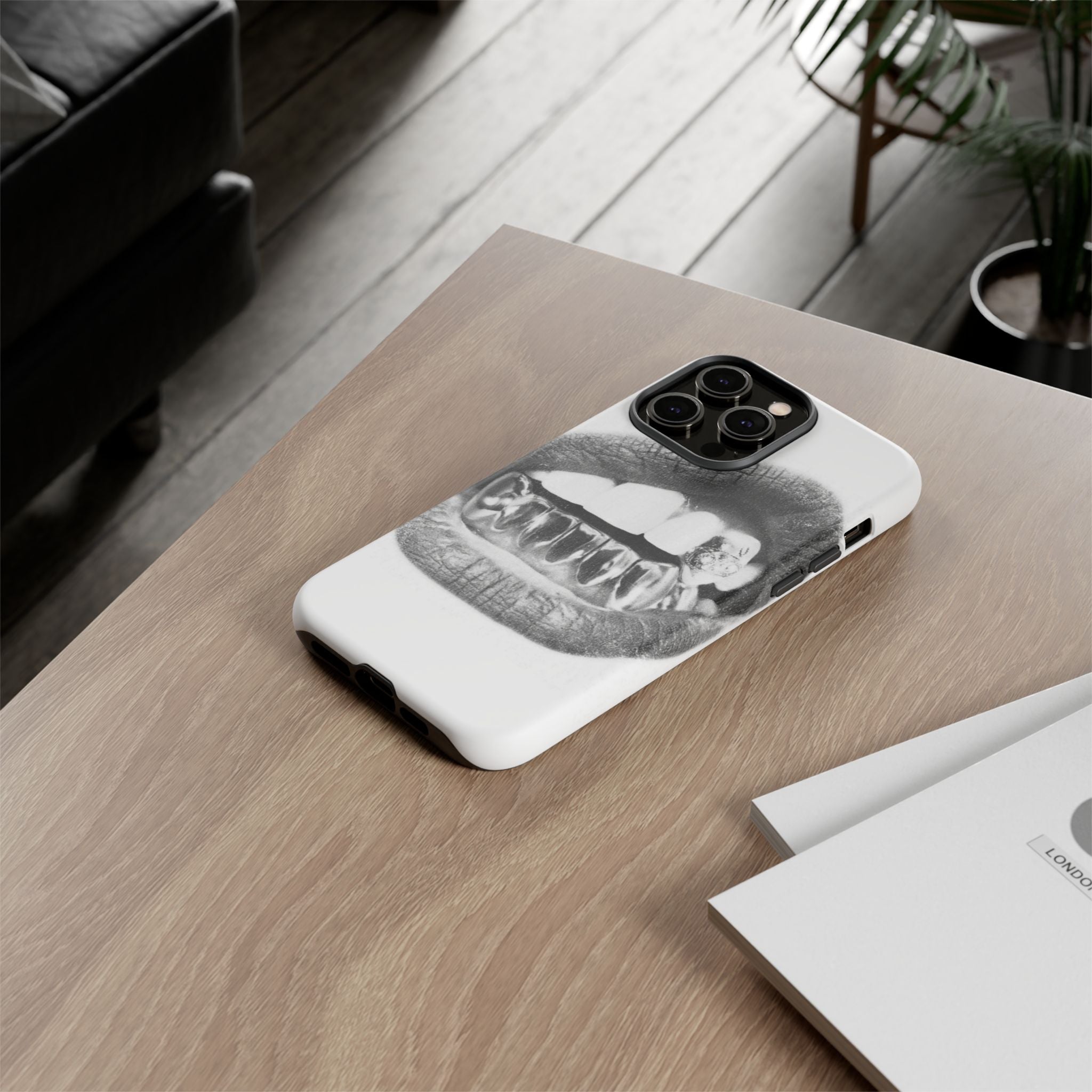 Phone Case — Black & White Grillz Lips Design