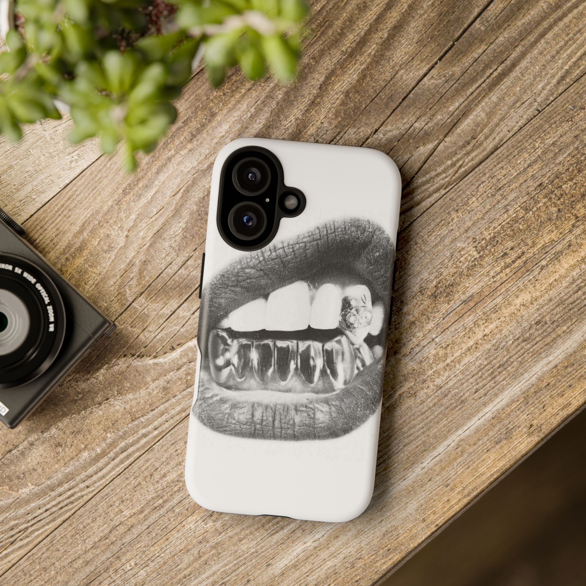 Phone Case — Black & White Grillz Lips Design