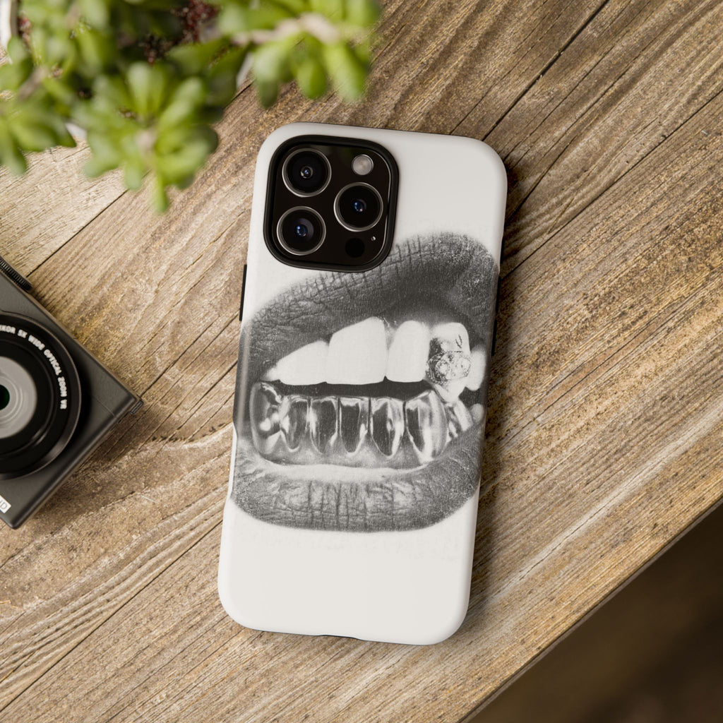 Phone Case — Black & White Grillz Lips Design