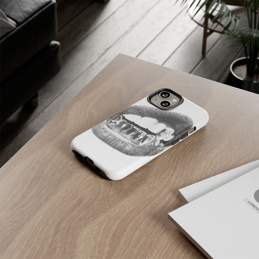 Phone Case — Black & White Grillz Lips Design