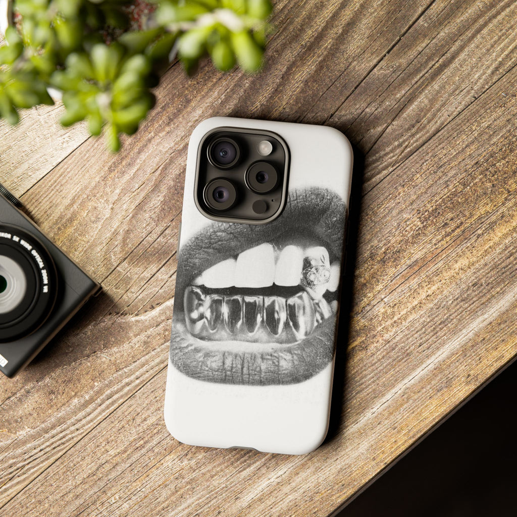 Phone Case — Black & White Grillz Lips Design